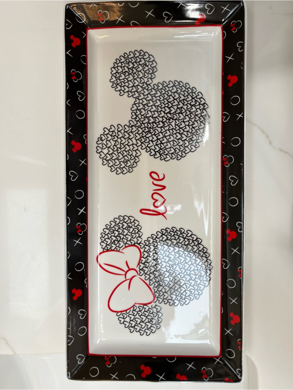 Disney Mickey Mouse Love & Hearts Black & Red Ceramic Serving Tray 14" Platter